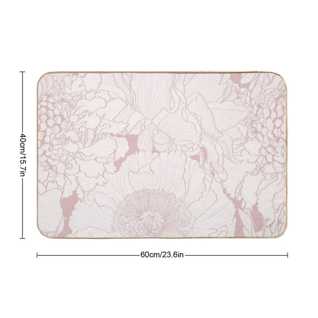 Elegant Seamless Pattern with Hand Drawn Line Garden And Tropical Flowers.  Eco-Friendly Bath Mat