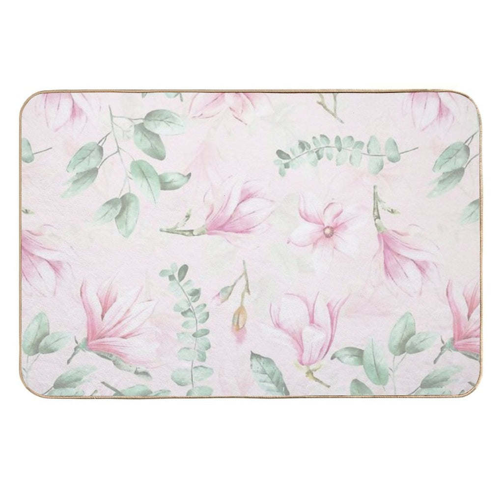 Soft Pink Hand Drawn Watercolor Magnolia Flowers Botanical Garden  Anti-Trip Bath Mat