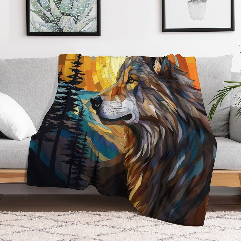 Wolf at Sunset Plush Throw Blanket
