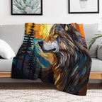 Wolf at Sunset Plush Throw Blanket