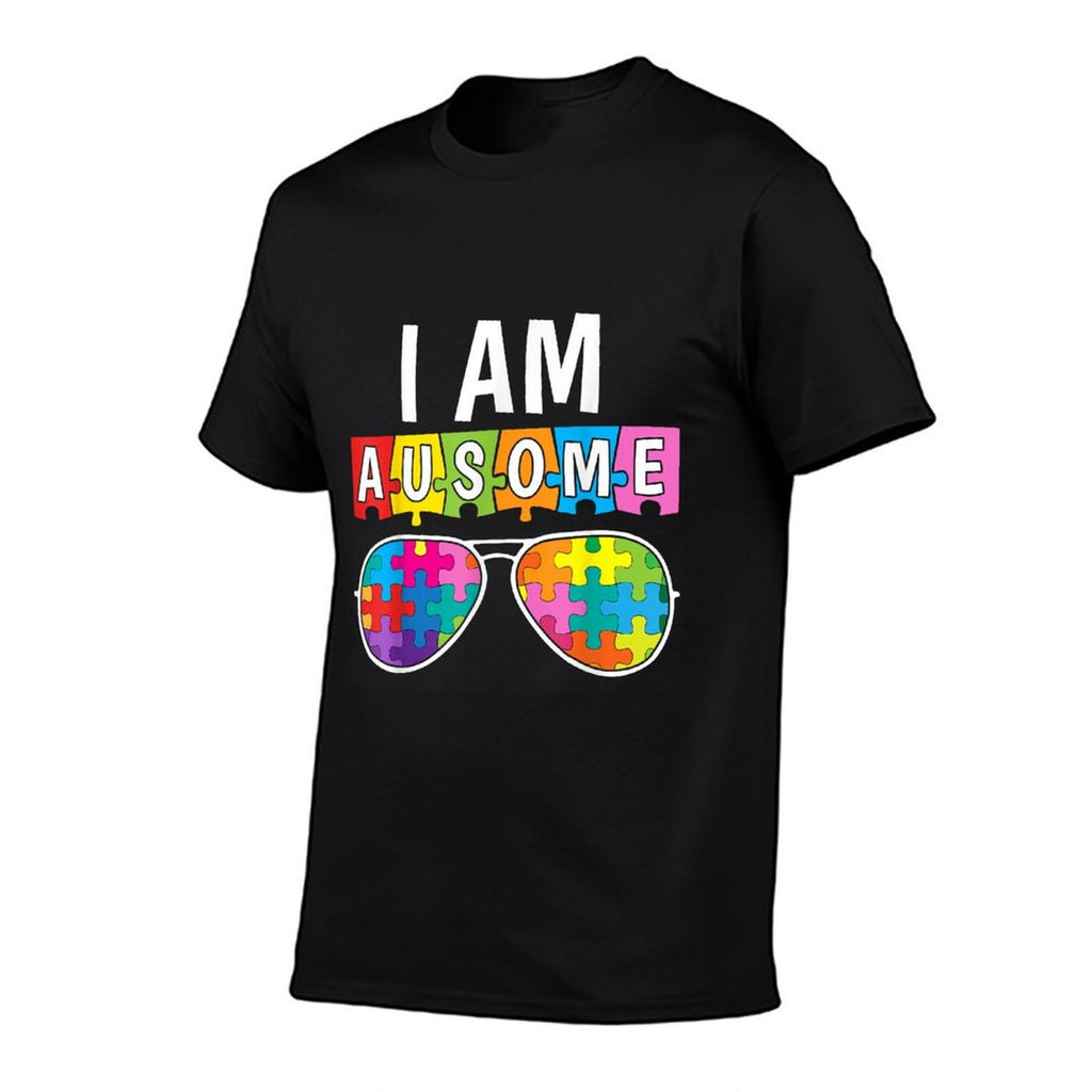 I Am Ausome Autistic Autism Awareness Puzzle Sunglasses Kids Comfortable T-Shirt