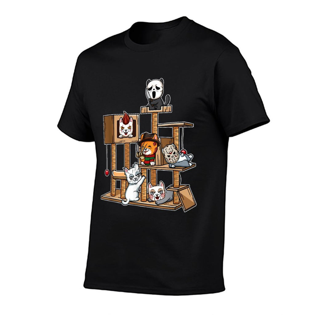 Funny Horror Movie Kitten Playing On Cat Tree  Moisture-wicking T-Shirt