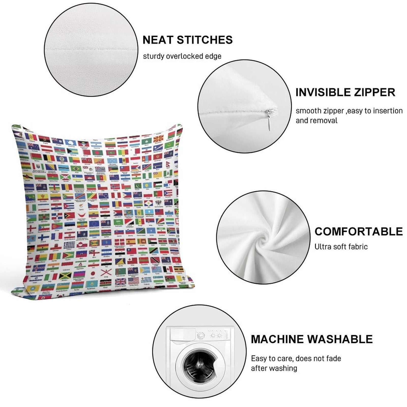 World Flags with Country Names Soft Home Decor Throw Pillow