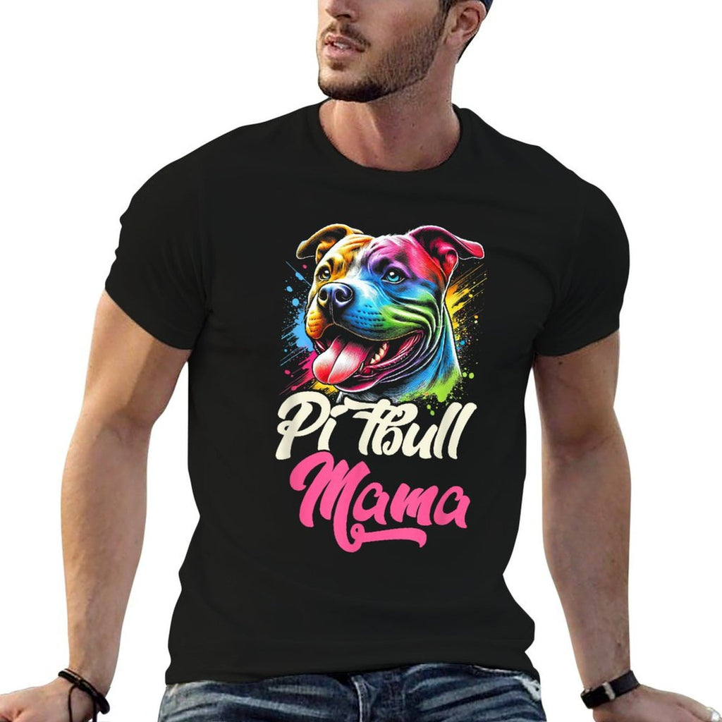 Pitbull Mama Colorful Pittie Mom Mothers Day Dog Lover  Fade-proof Color T-Shirt