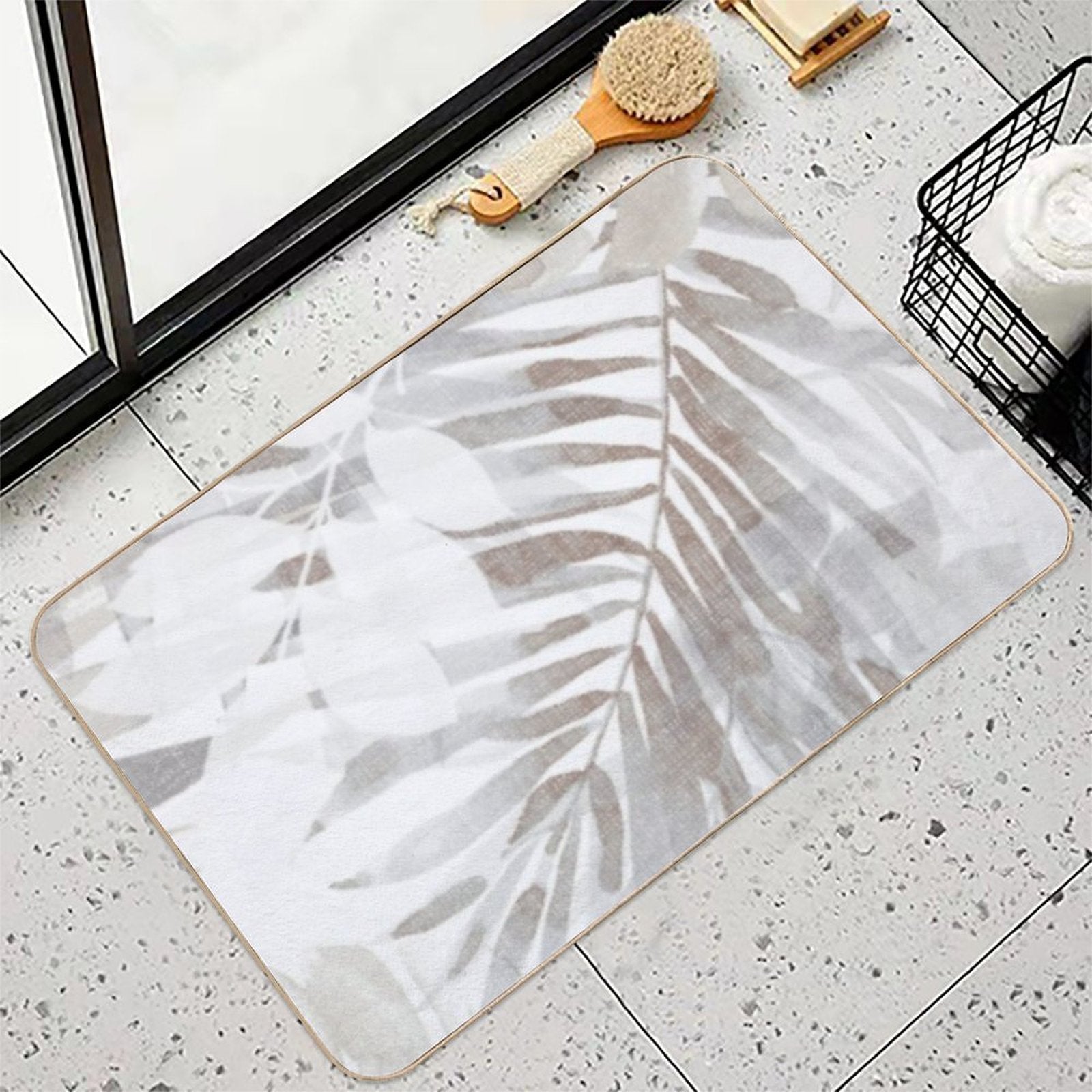Beige Leaves Durable Bath Mat