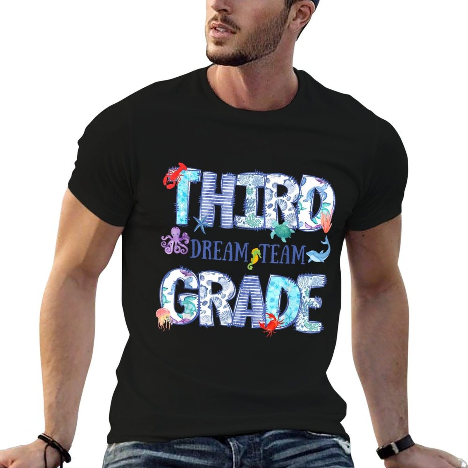 Third Grade Dream Team Back to School Funny Sea Animals  Moisture-wicking T-Shirt