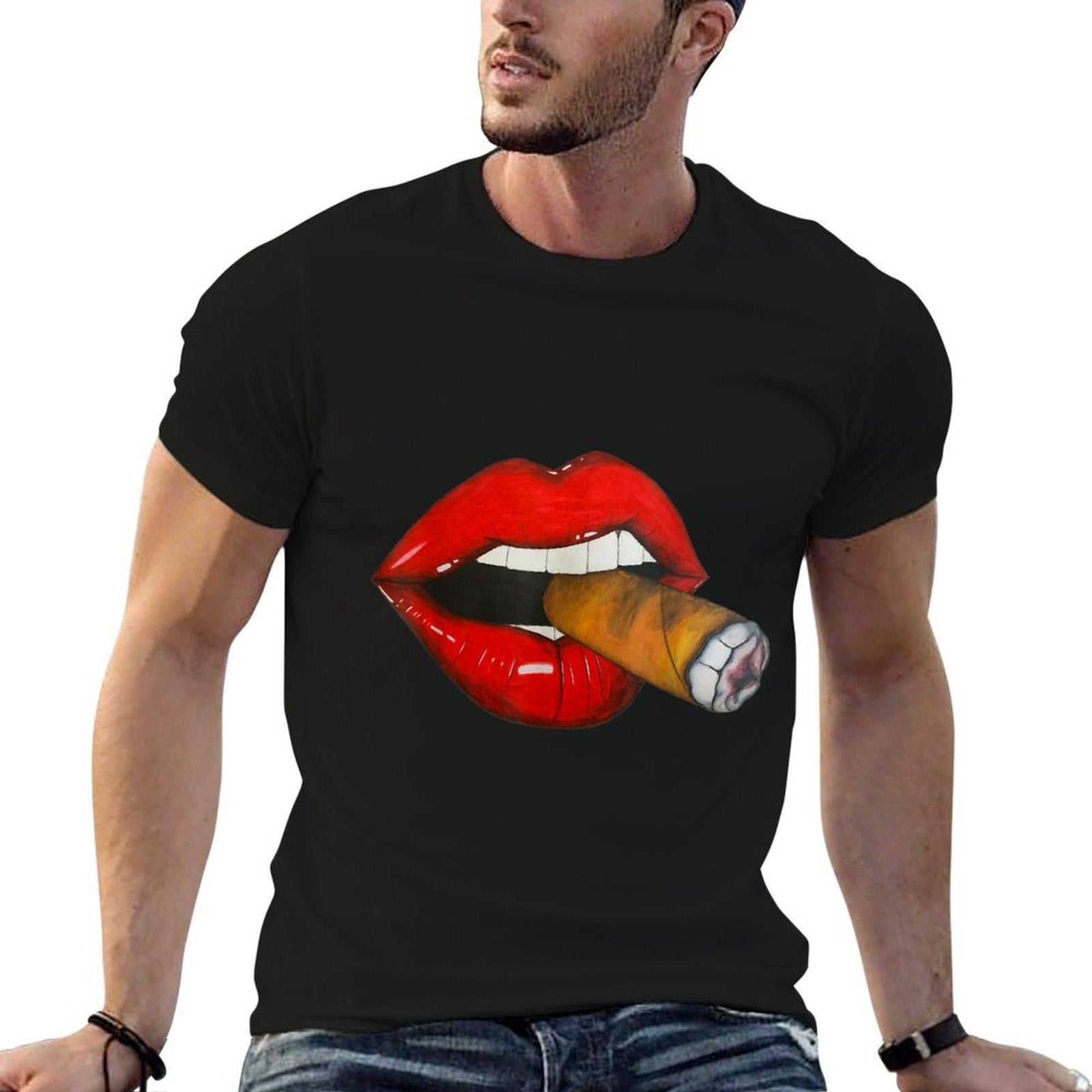 Sexy Women Smoking Cuban Cigar Red Lips Smoking  Vintage-inspired T-Shirt