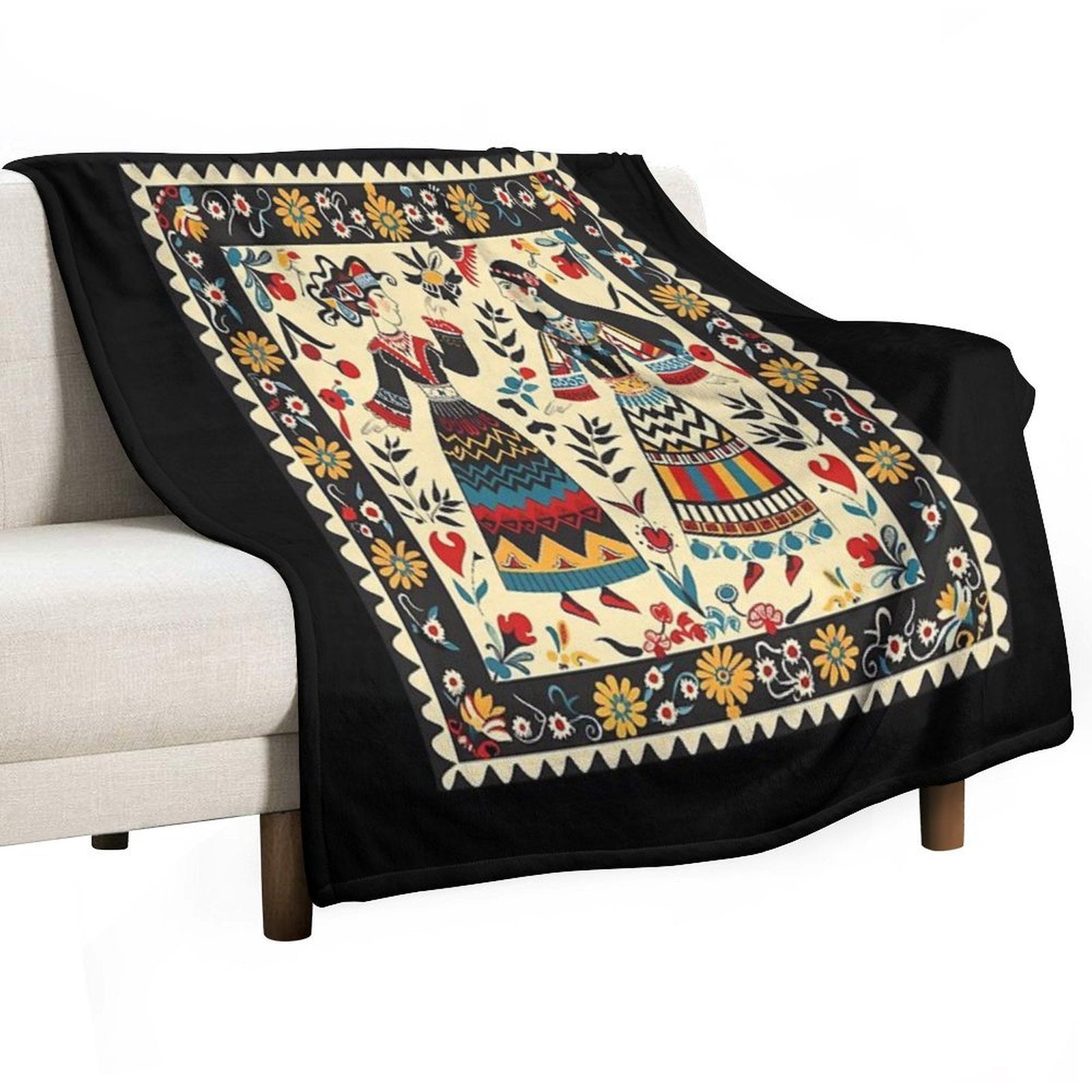 Bulgarian Folk Art Gift-ready Throw Blanket