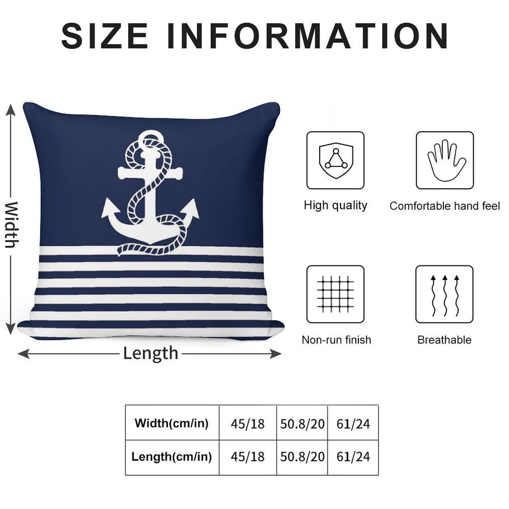 Nautical Navy Blue Stripes And White Anchor Soft Bedroom Essential Throw Pillow