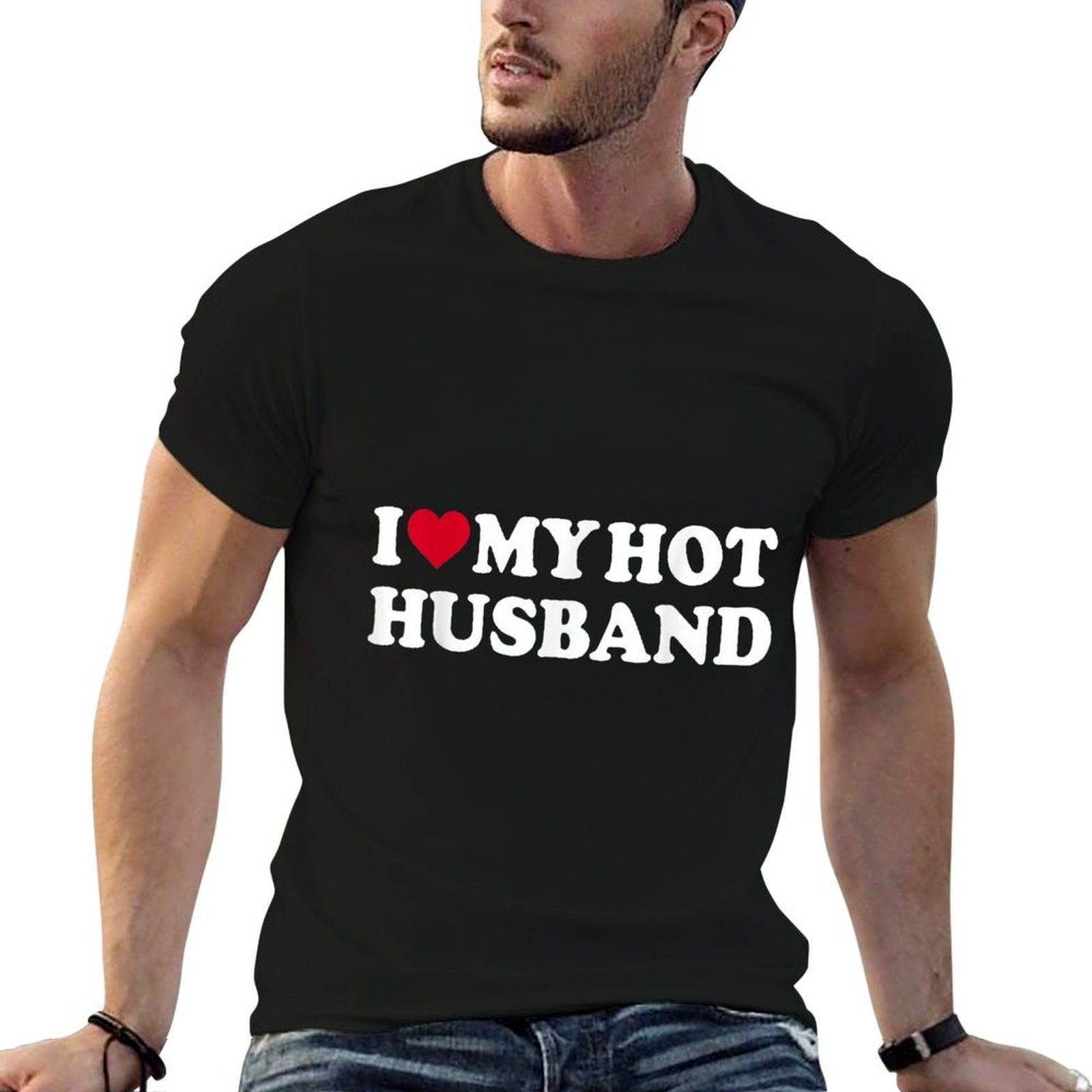 I Love My Hot Husband Funny Red Heart Love Hot Husband  Heathered Texture T-Shirt