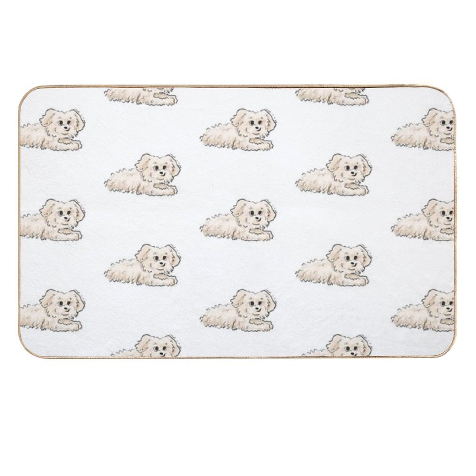Cute Fluffy Puppy – Hand-Drawn Kawaii Dog Illustration in Pastel Style  Eco-Friendly Bath Mat