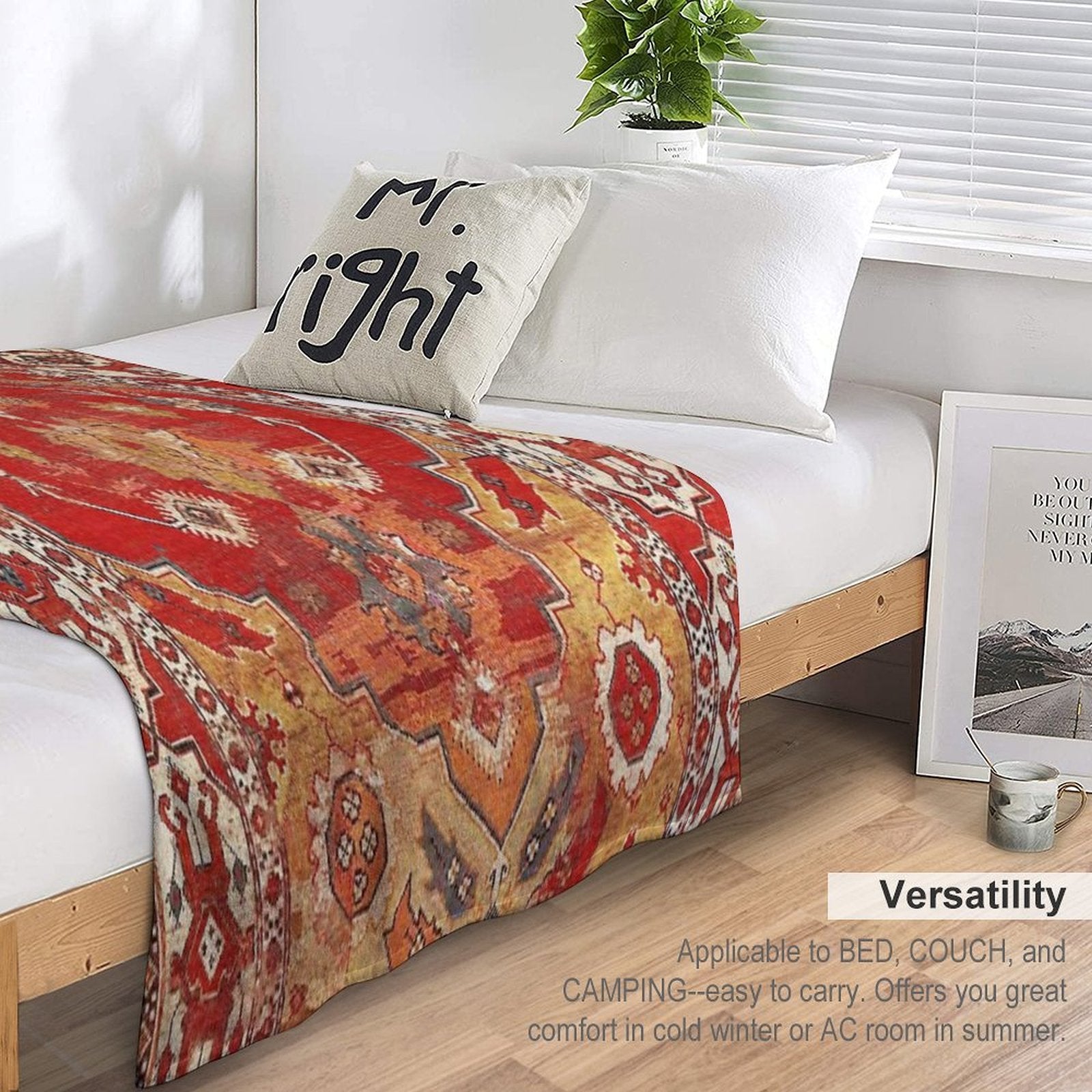 Transylvanian West Anatolian Carpet Print Plush Throw Blanket