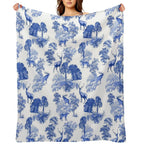 Elegant Vintage Blue Toile Deer in Woodland All-season Throw Blanket