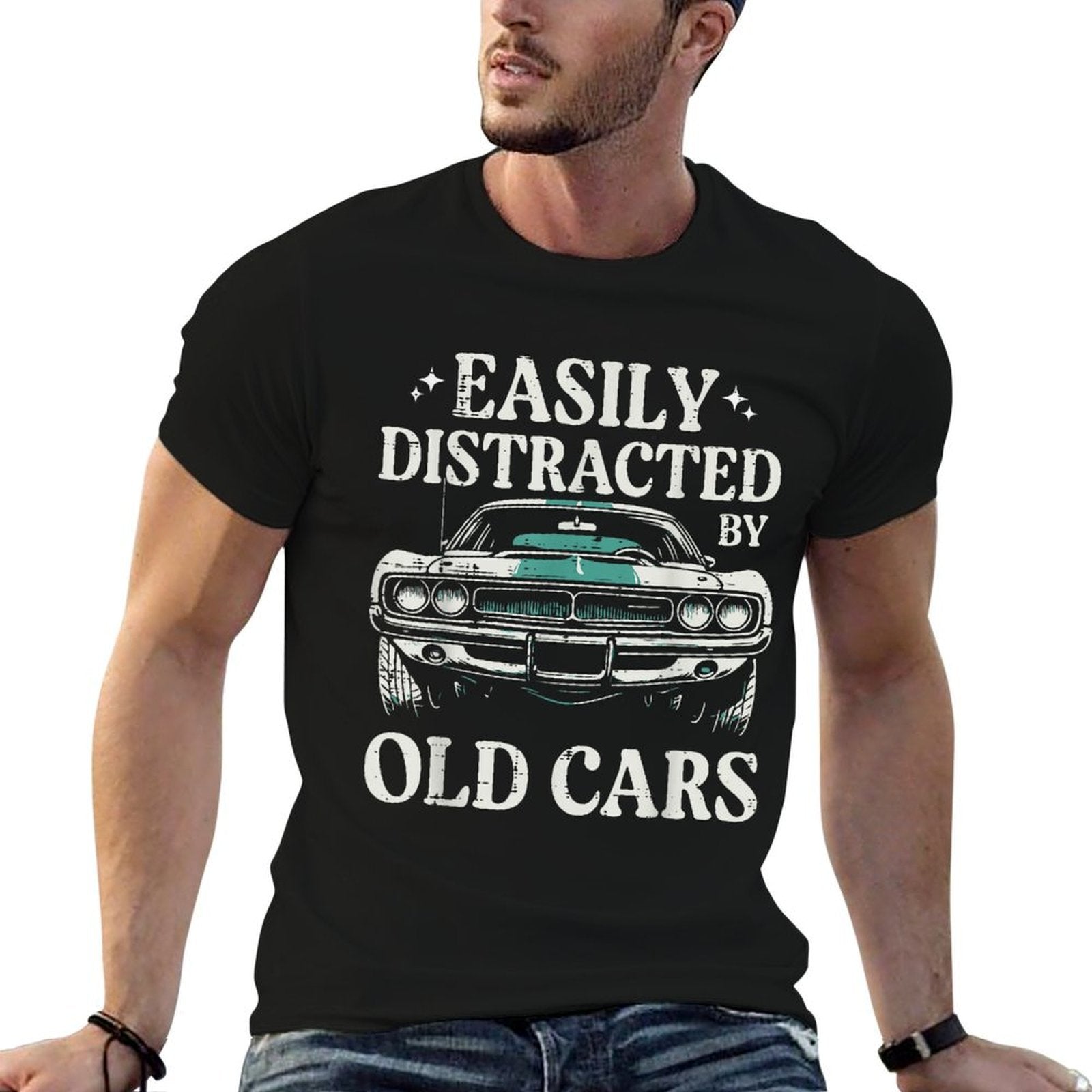 Racing Easily Distracted Old Cars Car Race Men Women Kids  Fade-proof Color T-Shirt