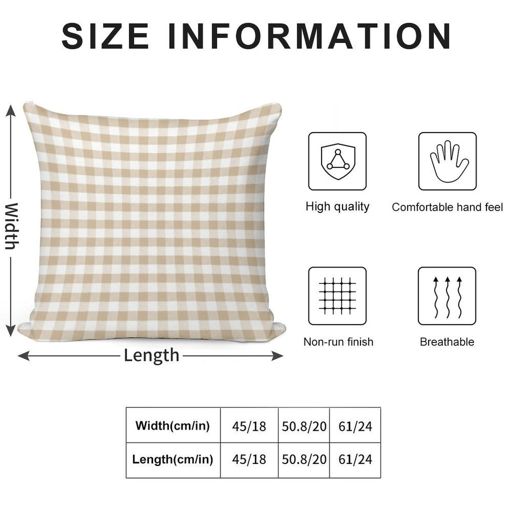 Almond Buff Tan Gingham Soft Gift Ready Throw Pillow