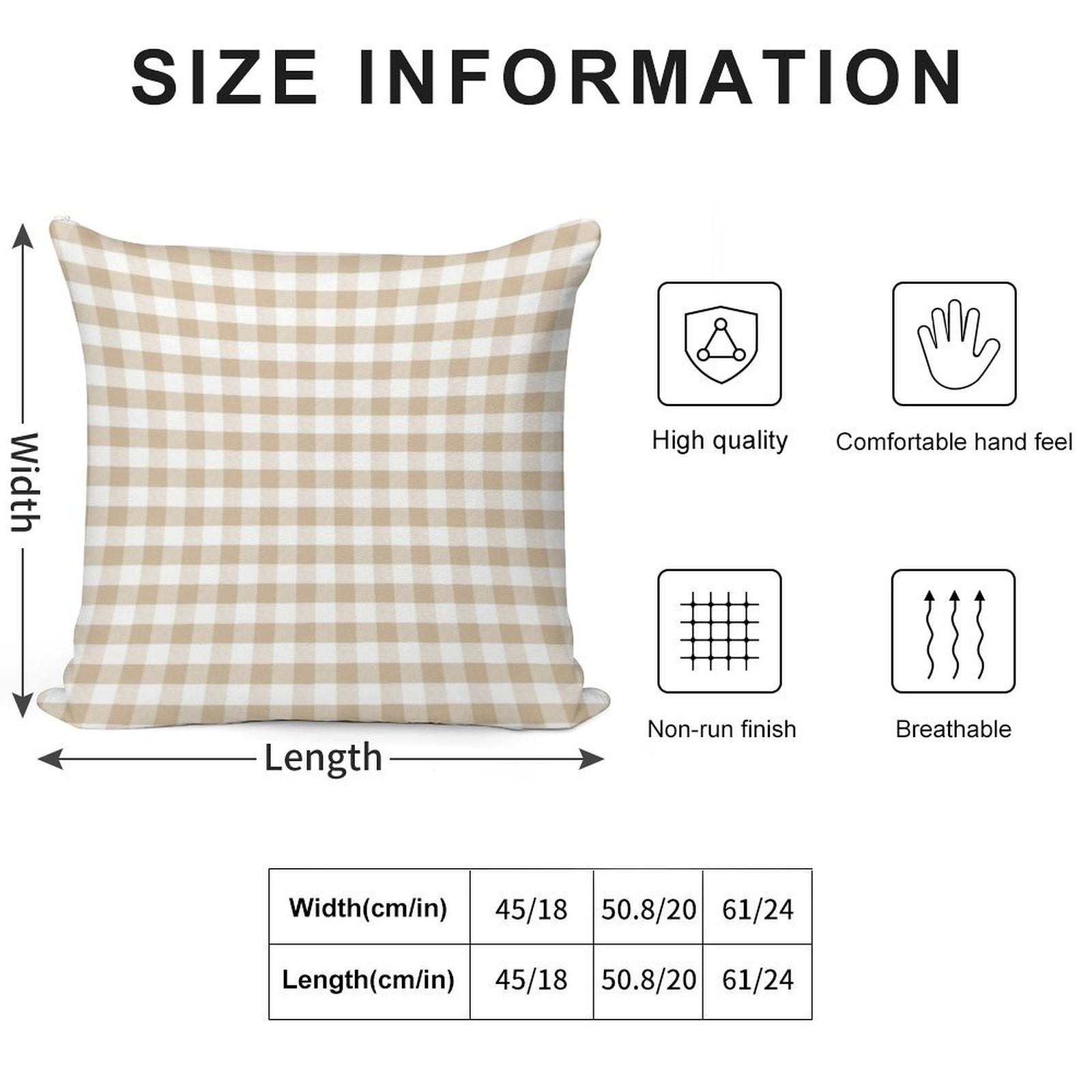 Almond Buff Tan Gingham Soft Gift Ready Throw Pillow