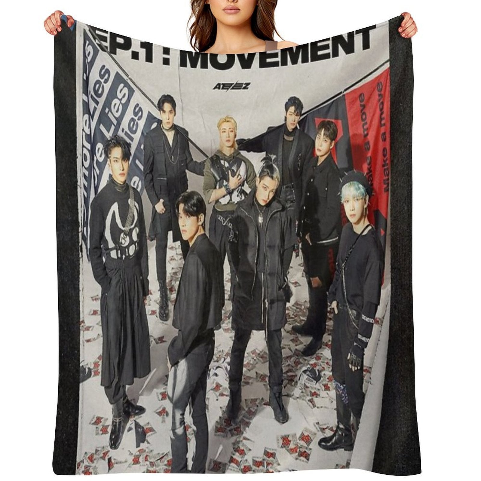 ATEEZ THE WORLD EP.1  MOVEMENT GUERRILLA Velvety-soft Throw Blanket