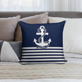 Nautical Navy Blue Stripes And White Anchor Soft Bedroom Essential Throw Pillow