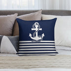 Nautical Navy Blue Stripes And White Anchor Soft Bedroom Essential Throw Pillow