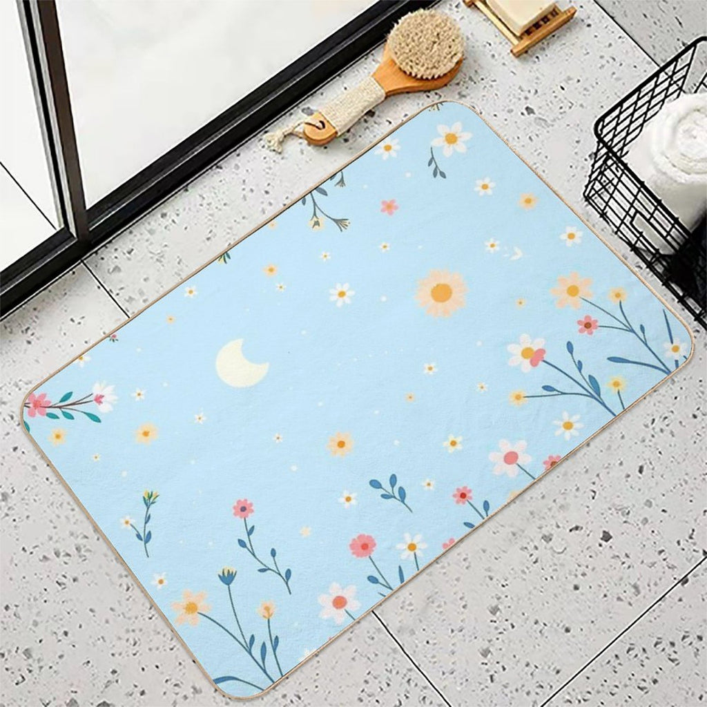 Flowers with Crescent Moon  Dirt-Trapping Bath Mat