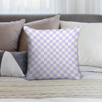White And Pale Lavender Violet Checkerboard Soft Shrink-Resistant Throw Pillow