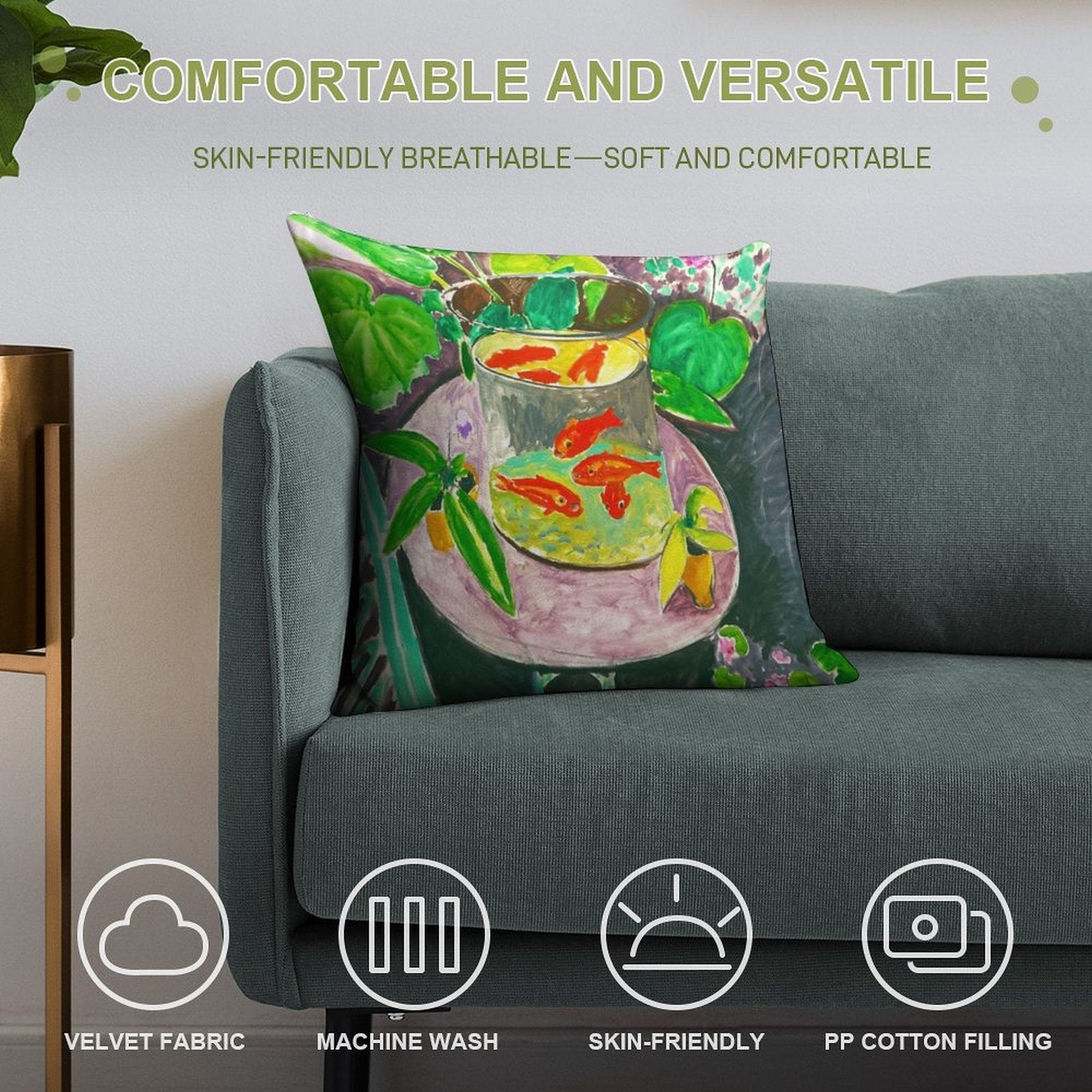 Matisse - Goldfish Soft Fade-Resistant Throw Pillow