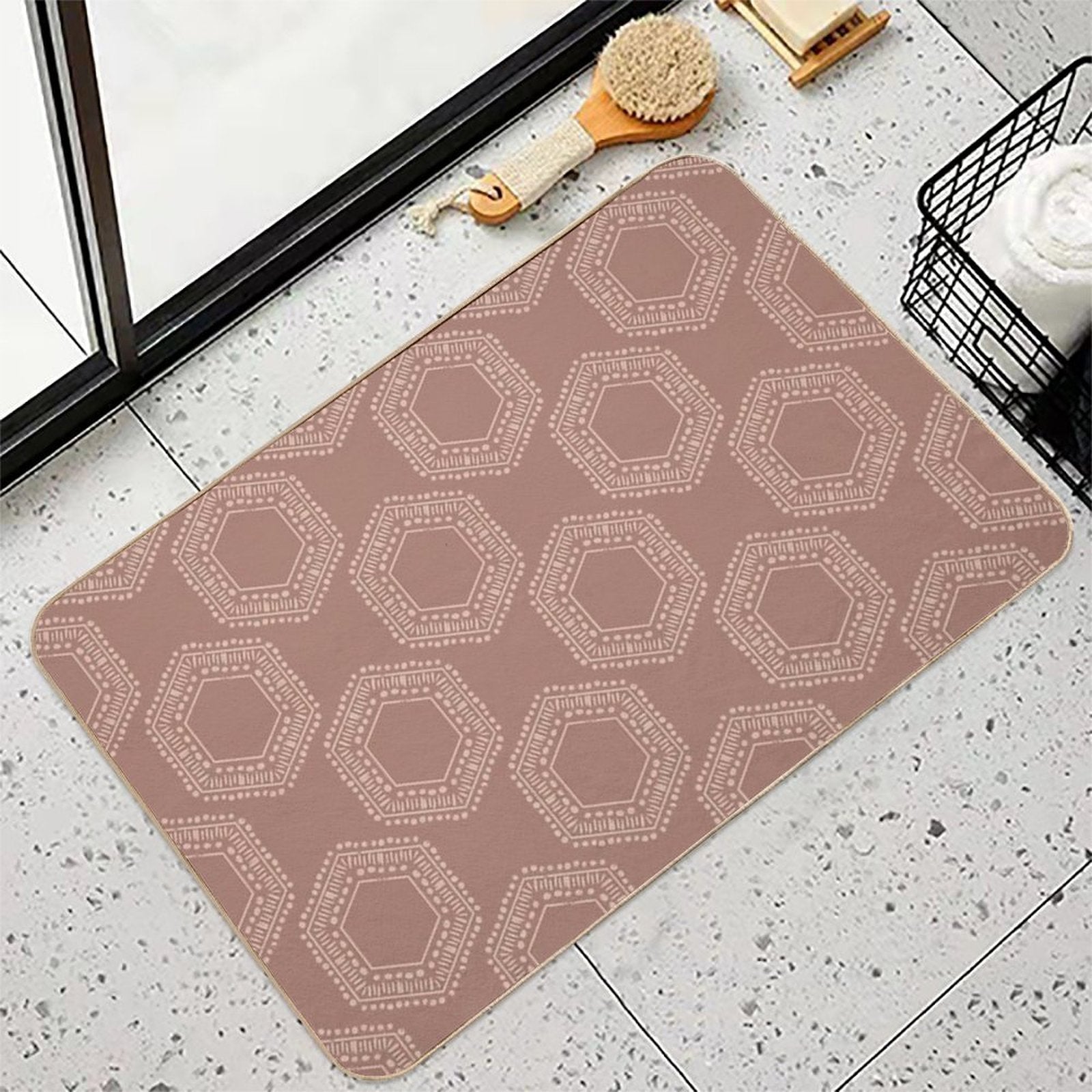 Hexagon Boho Minimalistic Home Decor Pattern  Easy Maintenance Bath Mat
