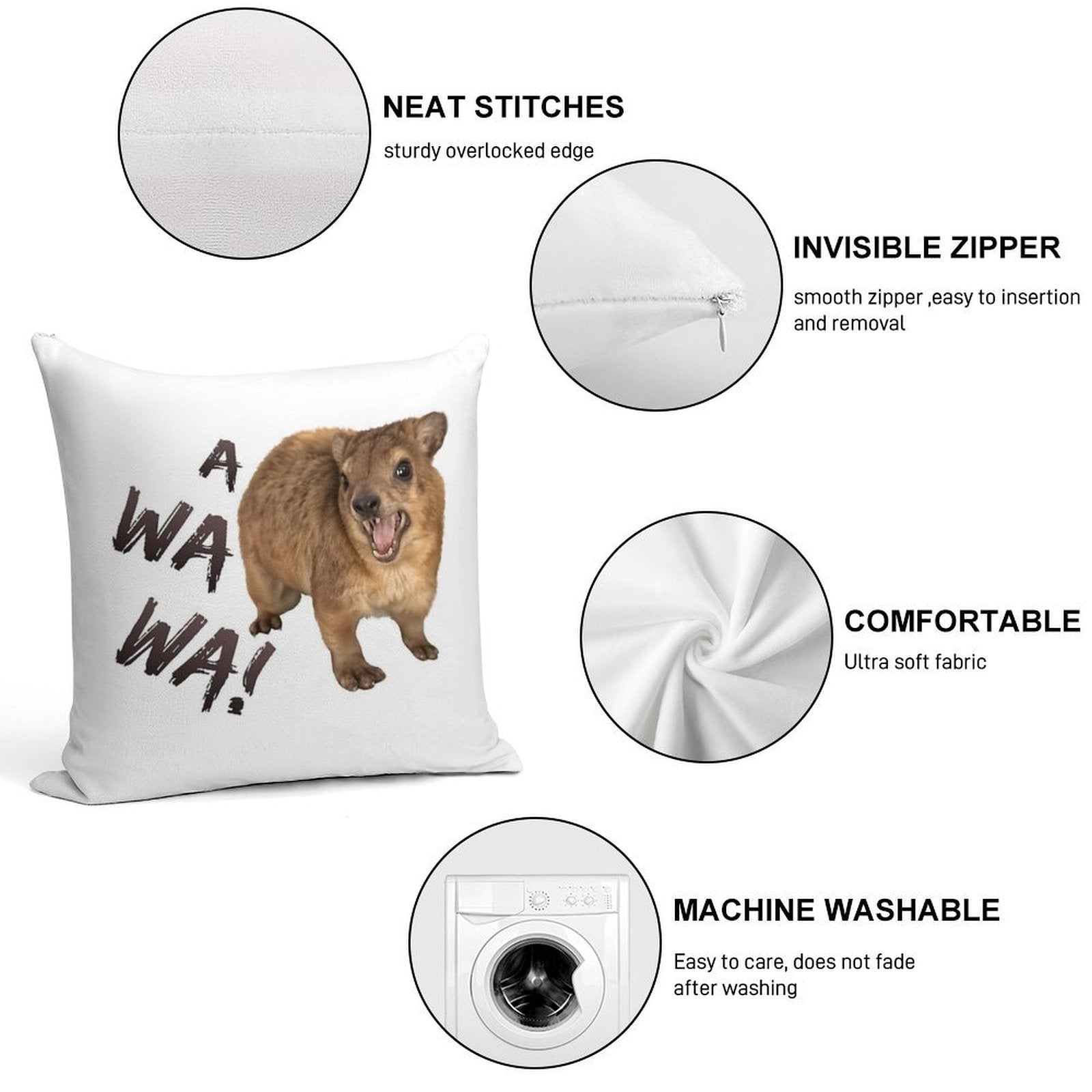 Awawa! Angry Screaming Hyrax Meme - Cute & Funny Soft Style Accent Throw Pillow