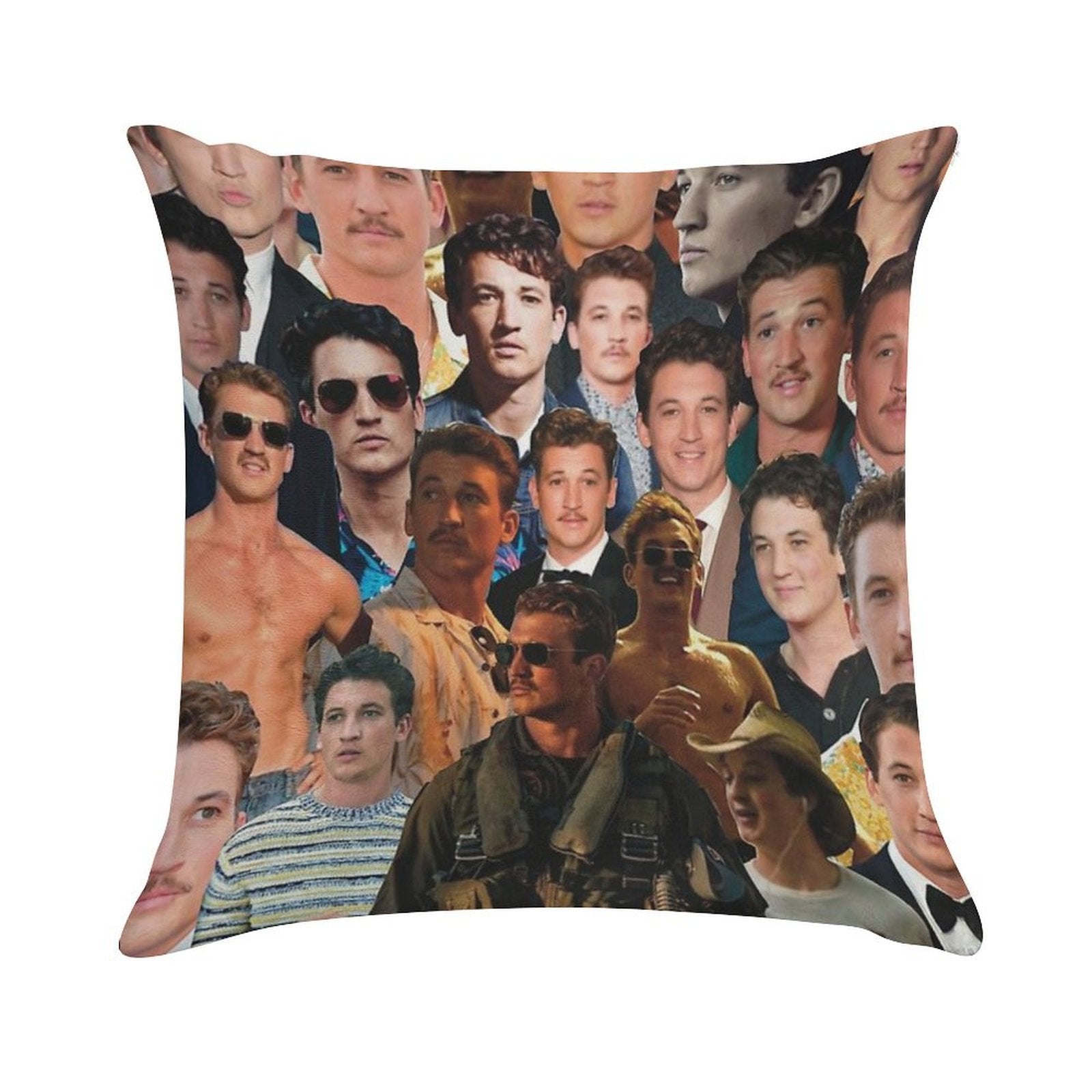 Miles Teller Photo Collage Soft Shrink-Resistant Throw Pillow
