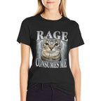 Rage Consumes Me Funny Silly Staring Cat Meme Women Men  Polyester Blend T-Shirt
