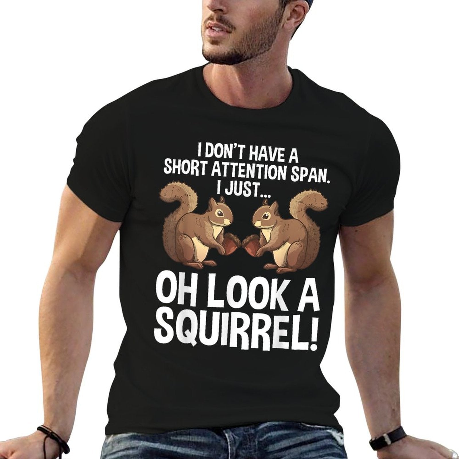 Funny ADHD Squirrel Design For Men Women Chipmunk Pet Lovers  Fade-proof Color T-Shirt