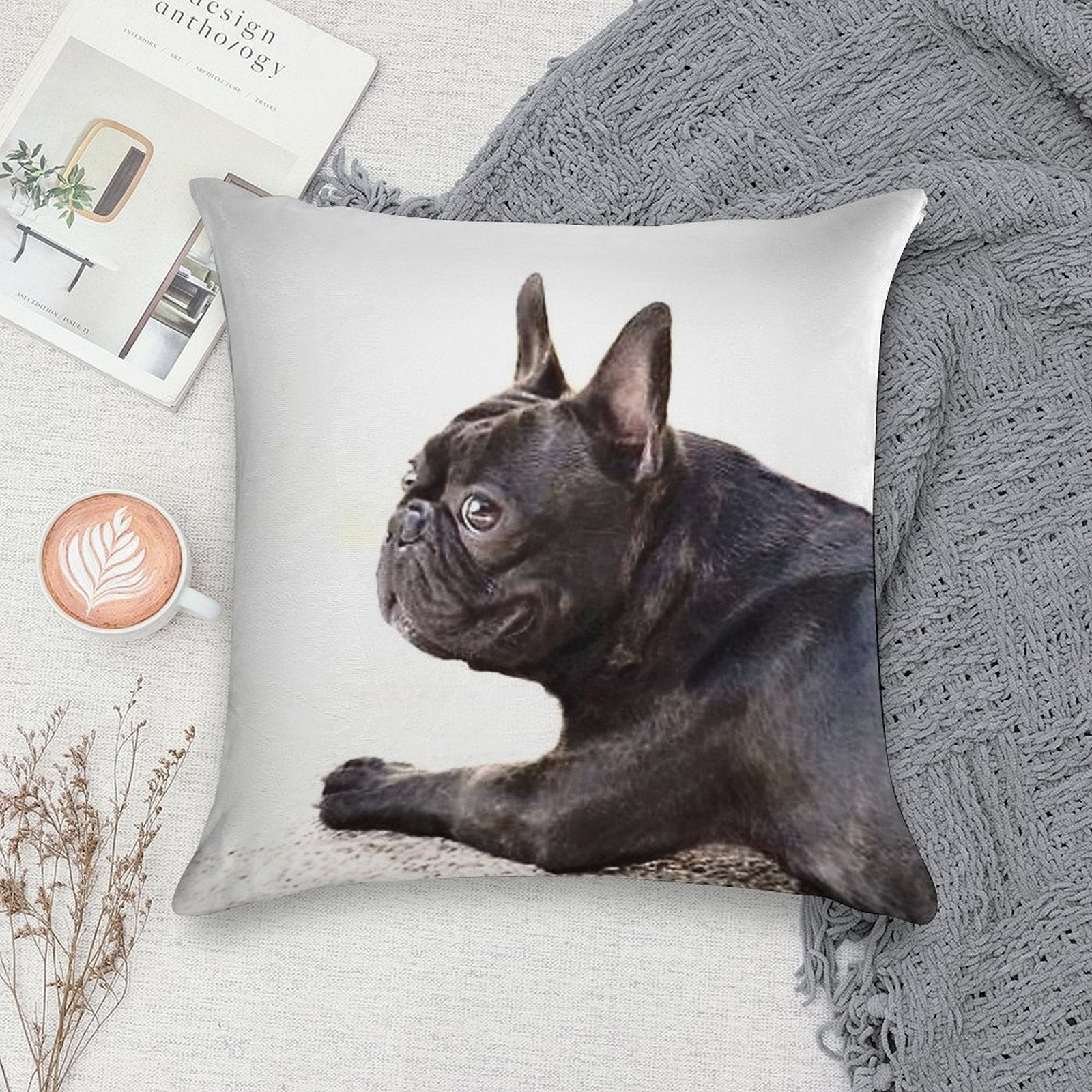 French Bulldog Soft Hidden Zipper Throw Pillow