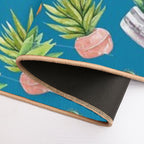 Cactus Succulent Potted Plant Pattern Teal Blue  Dirt-Trapping Bath Mat