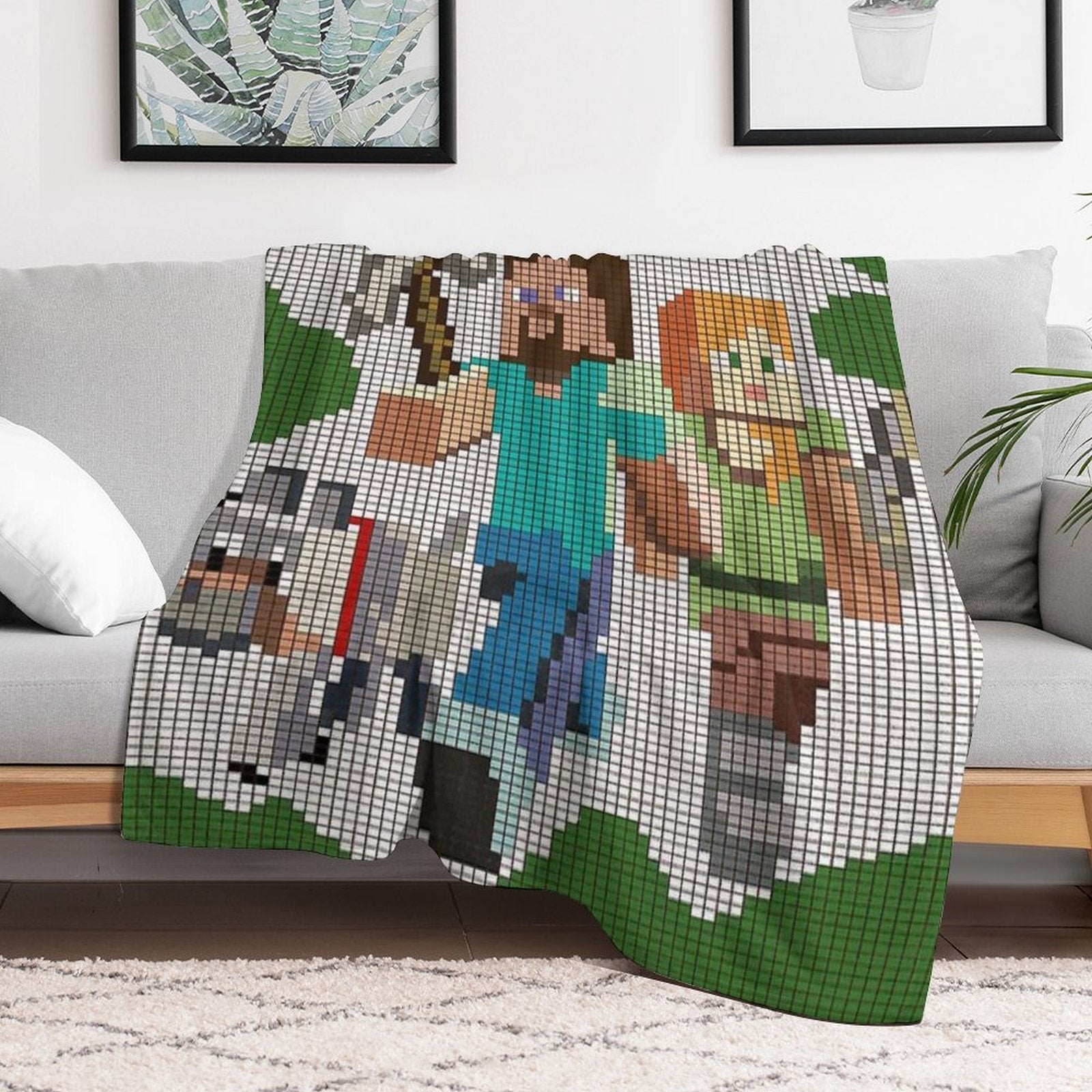 Steve And Alex Minecraft Theme Wrinkle-free Throw Blanket