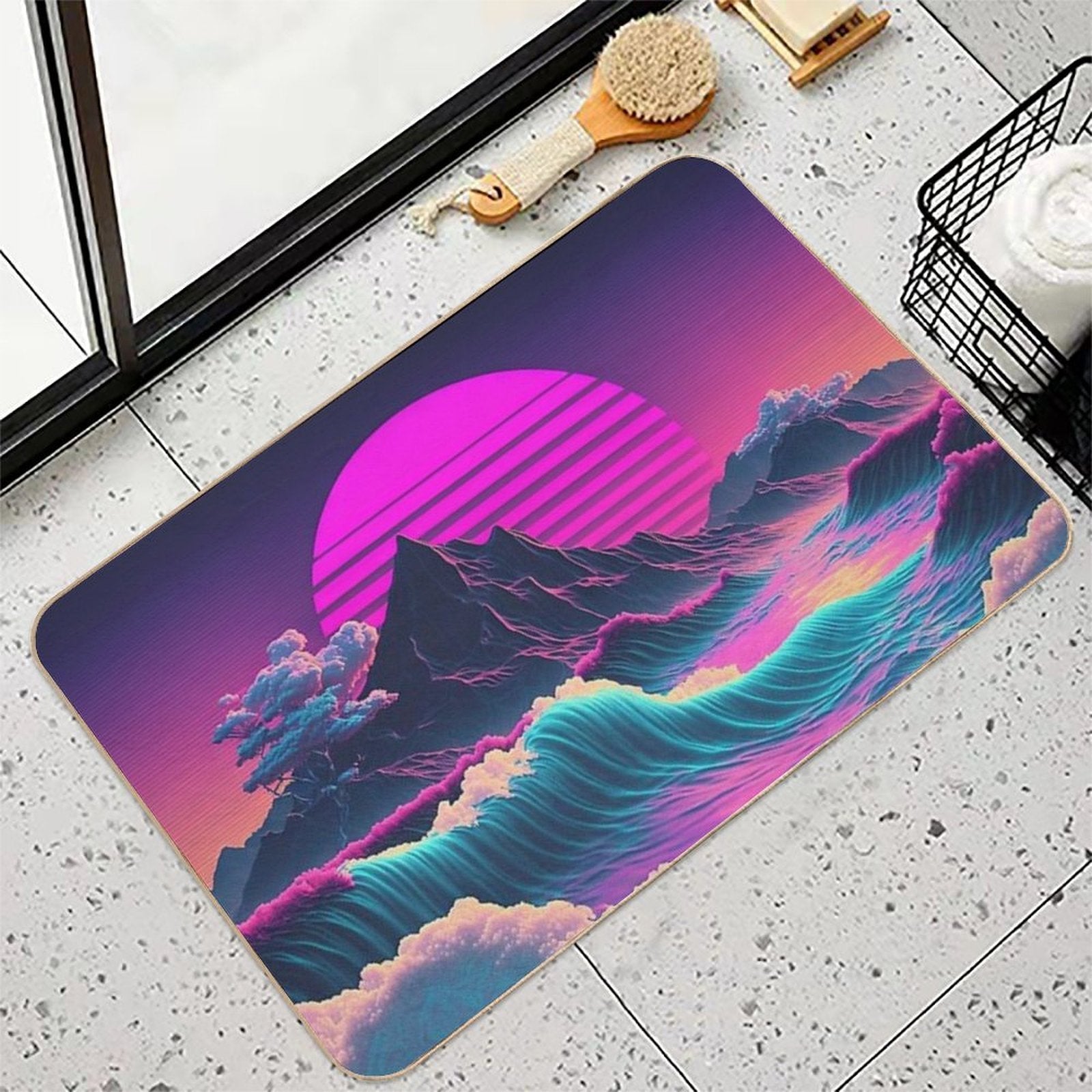 Coastal Cosmos A Vaporwave Sunset Overlooking The Ocean  Multi-Purpose Bath Mat