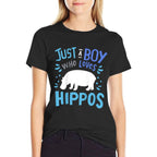 Kids Hippo Hippopotamus Just A Boy Who Loves Hippos Gift  Trendy Pattern T-Shirt