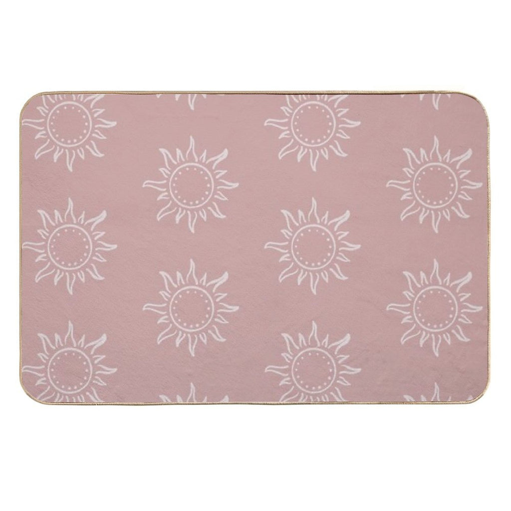 Cute Boho Sun Pattern Bohemian Aesthetic In Muted Colors Pink  Eco-Friendly Bath Mat