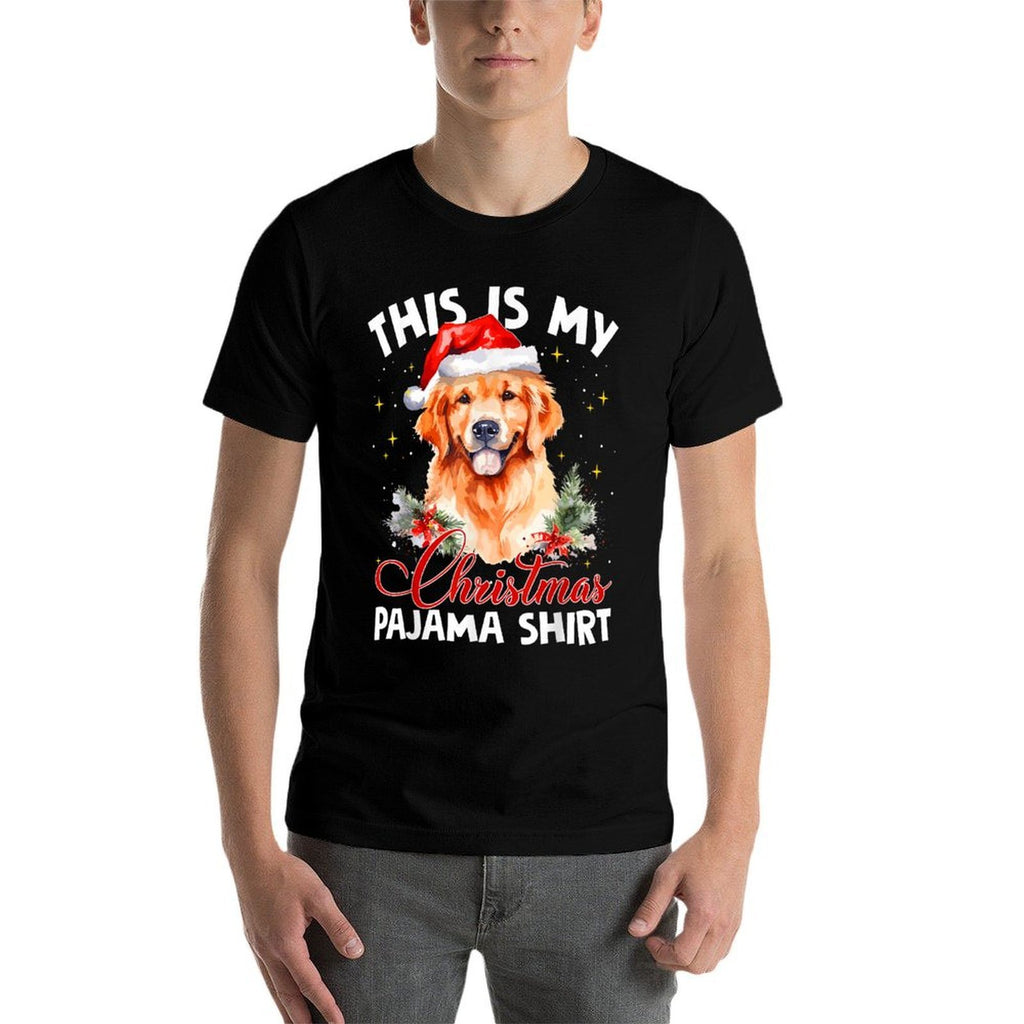 Golden Retriever Christmas Pajama Santa Hat Dog Lover Funny for Men Women  Oversized Silhouette T-Shirt