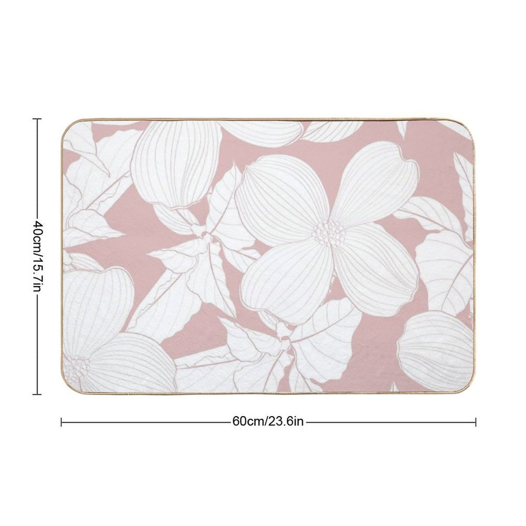 Dogwood Branch with Flowers Seamless Pattern. Cornus Florida.  Line Drawing.  Dirt-Trapping Bath Mat