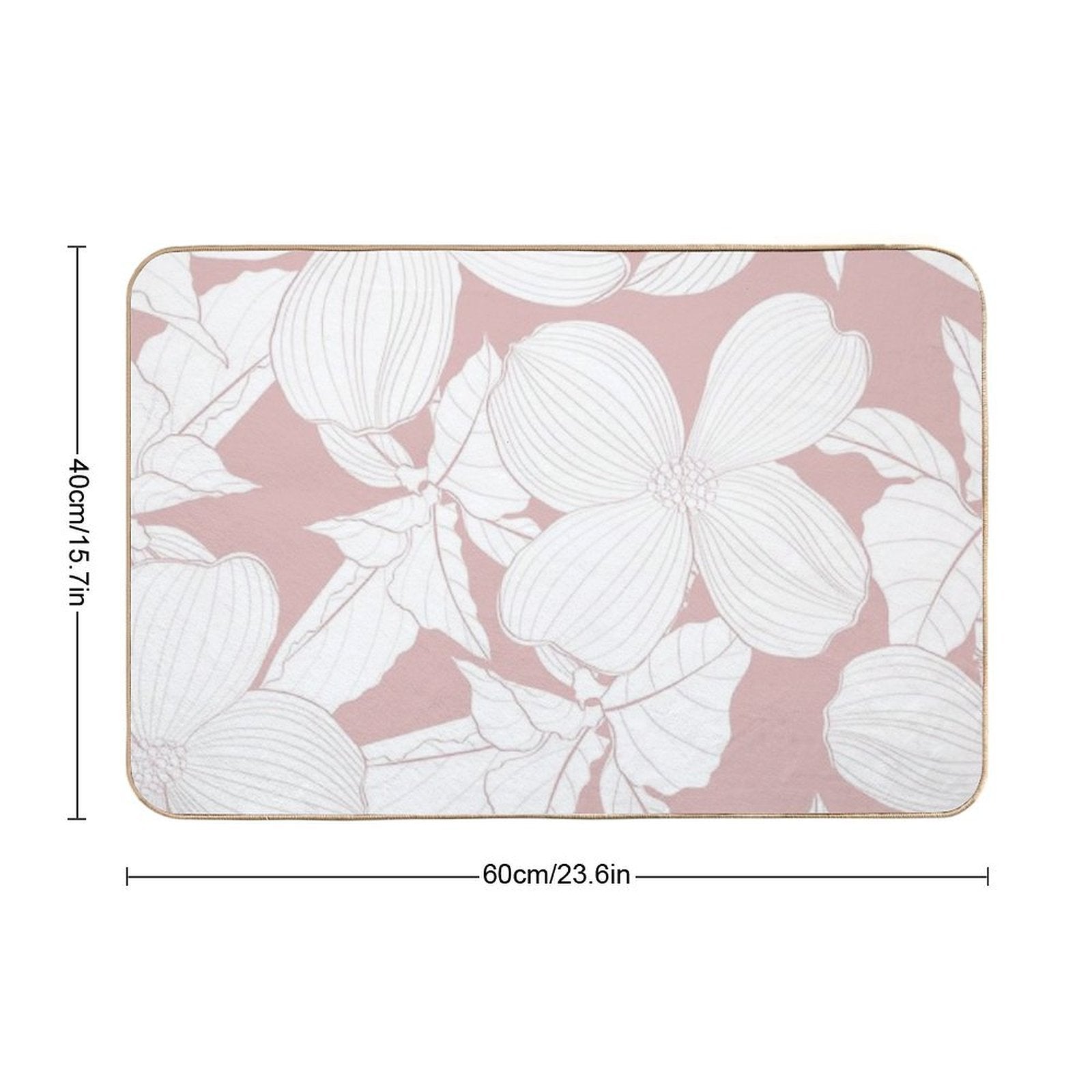Dogwood Branch with Flowers Seamless Pattern. Cornus Florida.  Line Drawing.  Dirt-Trapping Bath Mat
