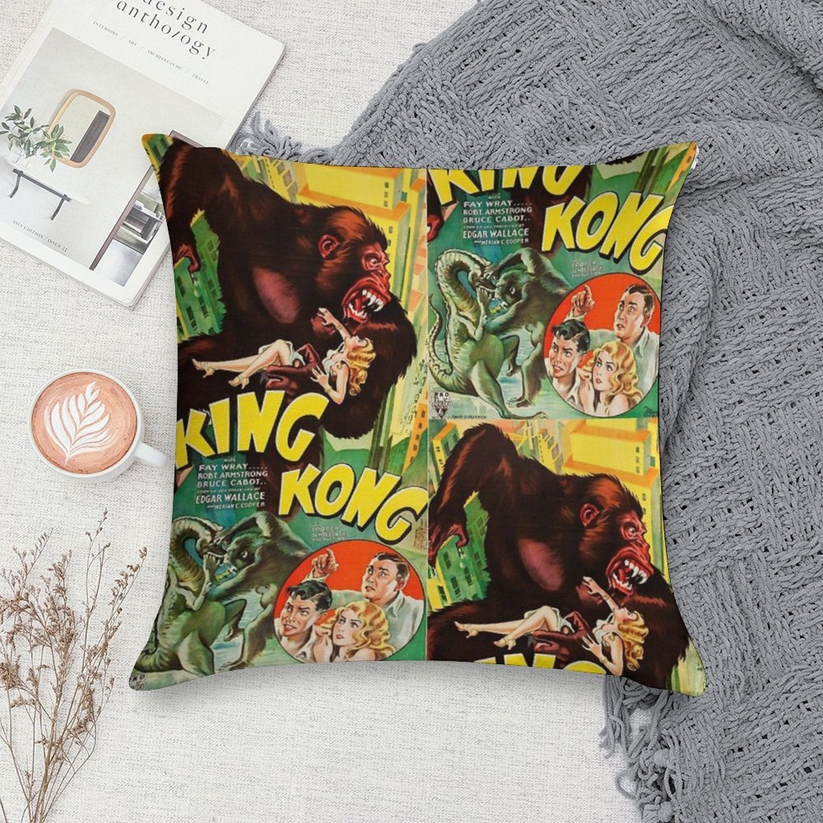 King Kong Vintage Film Soft Skin-Friendly Throw Pillow