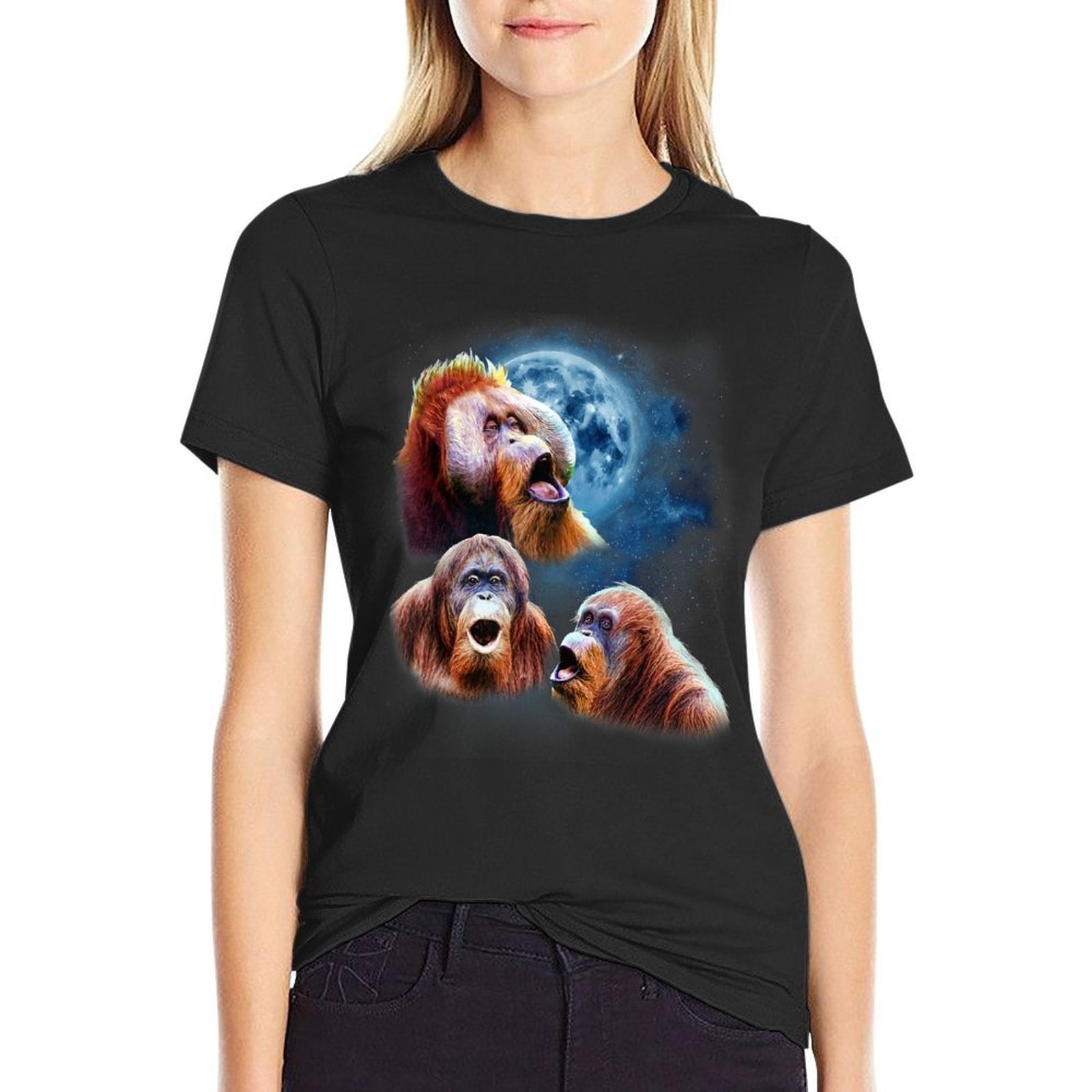 Funny Orangutan - Orangutans Howling at The Moon  Summer-ready Fabric T-Shirt