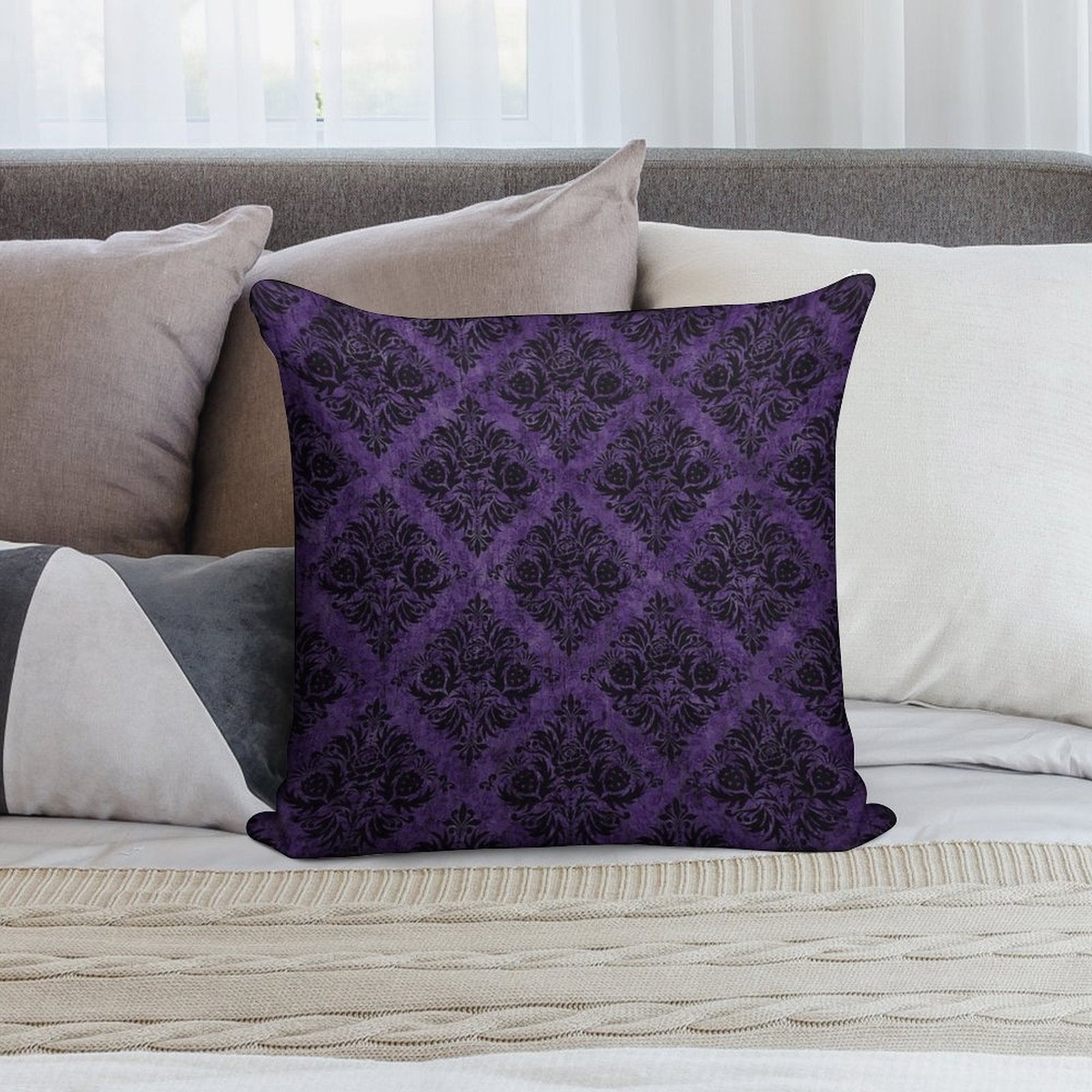 Gothic Damask Purple Soft Anti-Pilling Throw Pillow