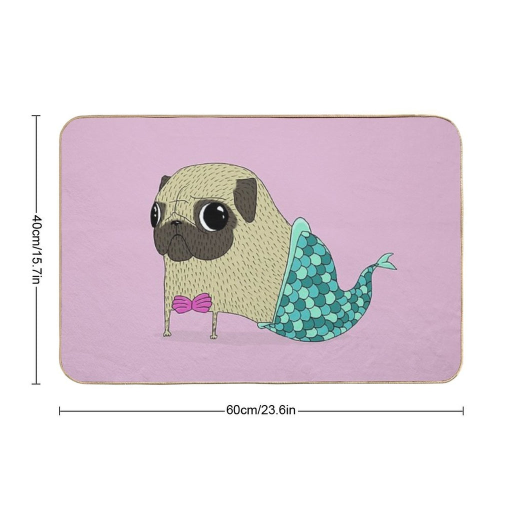 Mermaid Pug  Stain-Proof Bath Mat