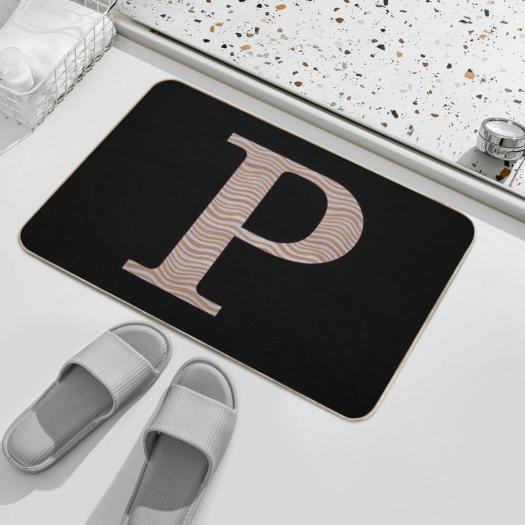 Letter P Metallic Look Stripes Silver Gold Copper  Rapid-Drying Bath Mat
