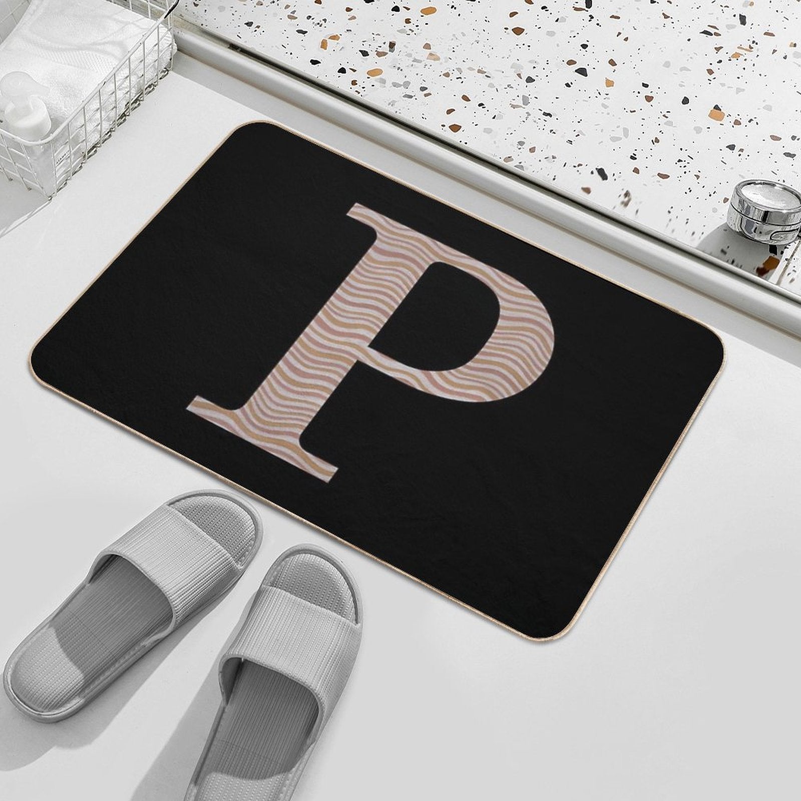 Letter P Metallic Look Stripes Silver Gold Copper  Rapid-Drying Bath Mat