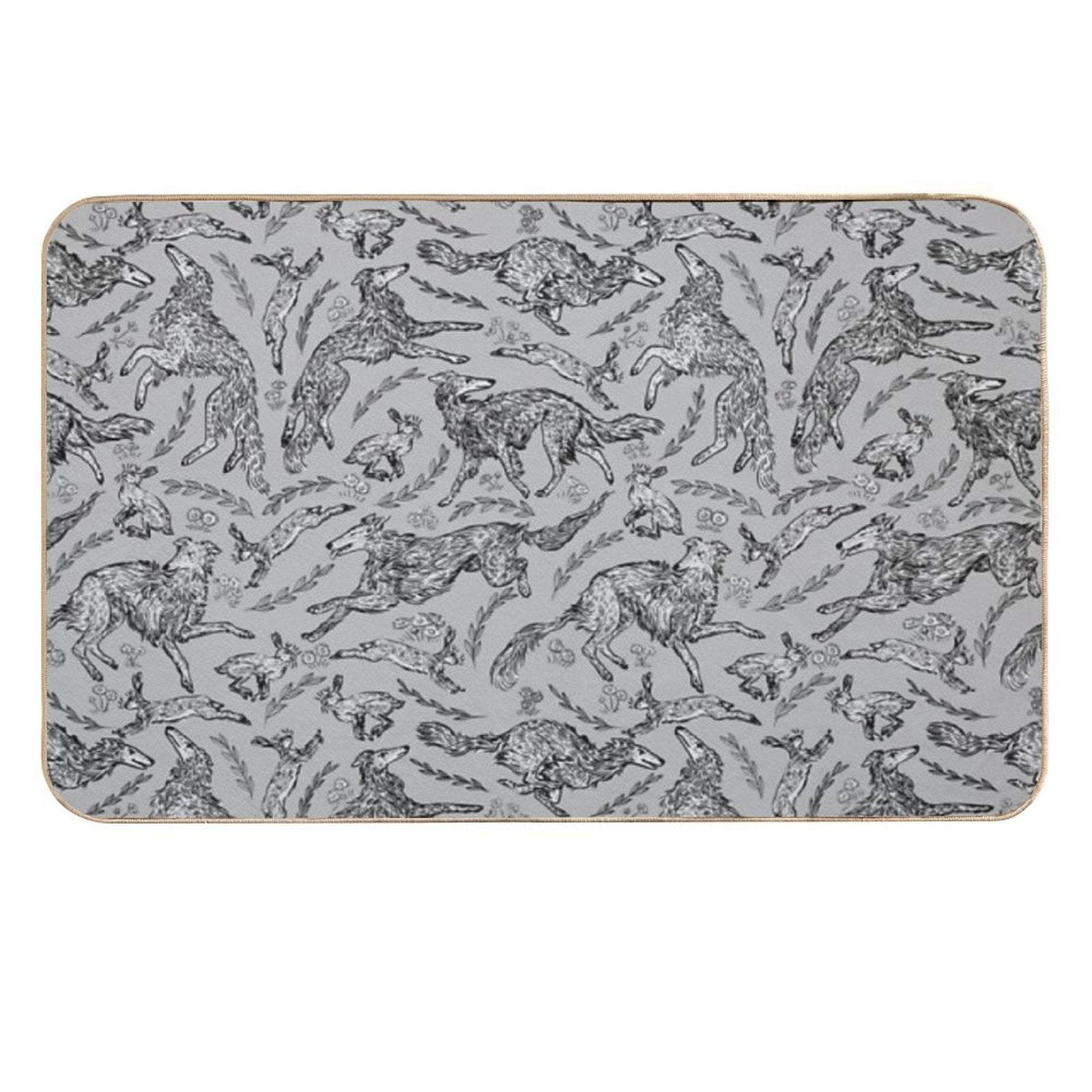 Hounds And Hares - White Dogs on Silver Field  Odorless Bath Mat
