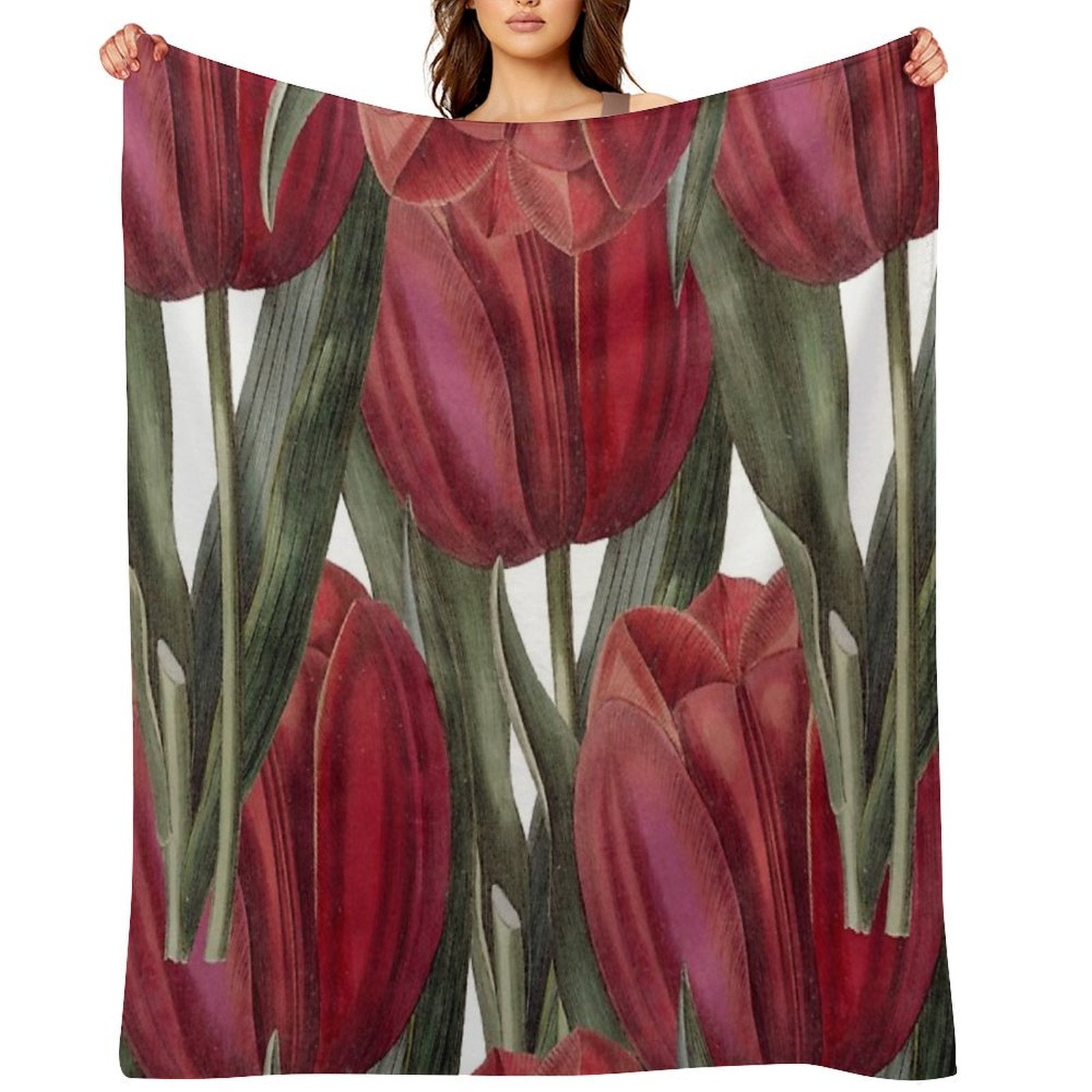 Flower Bouquet, Canva, Flowers, Tails, Pattern, Green, Red Eco-conscious Throw Blanket