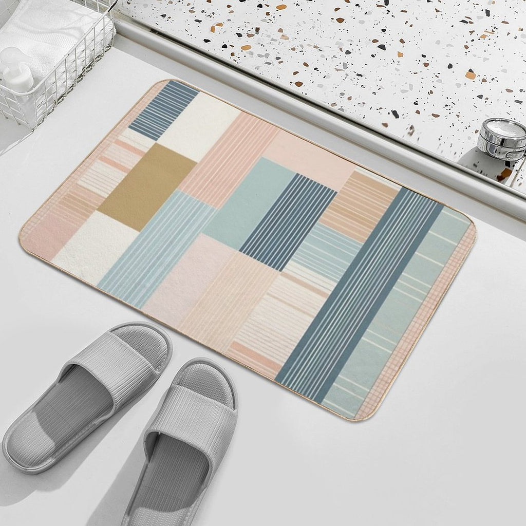 Vertical Color Block with Linier Pattern Lite Pastel Tone  High-Traffic Bath Mat