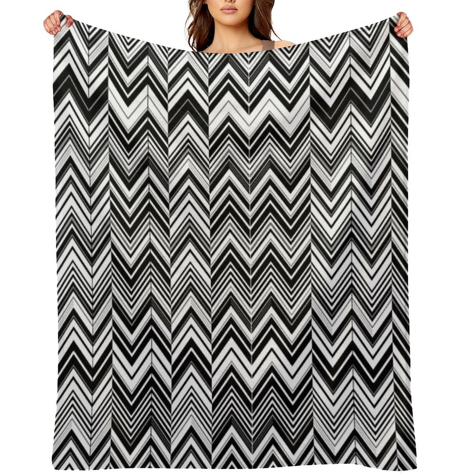 Black And White Modern Herringbone Pattern Travel-friendly Throw Blanket